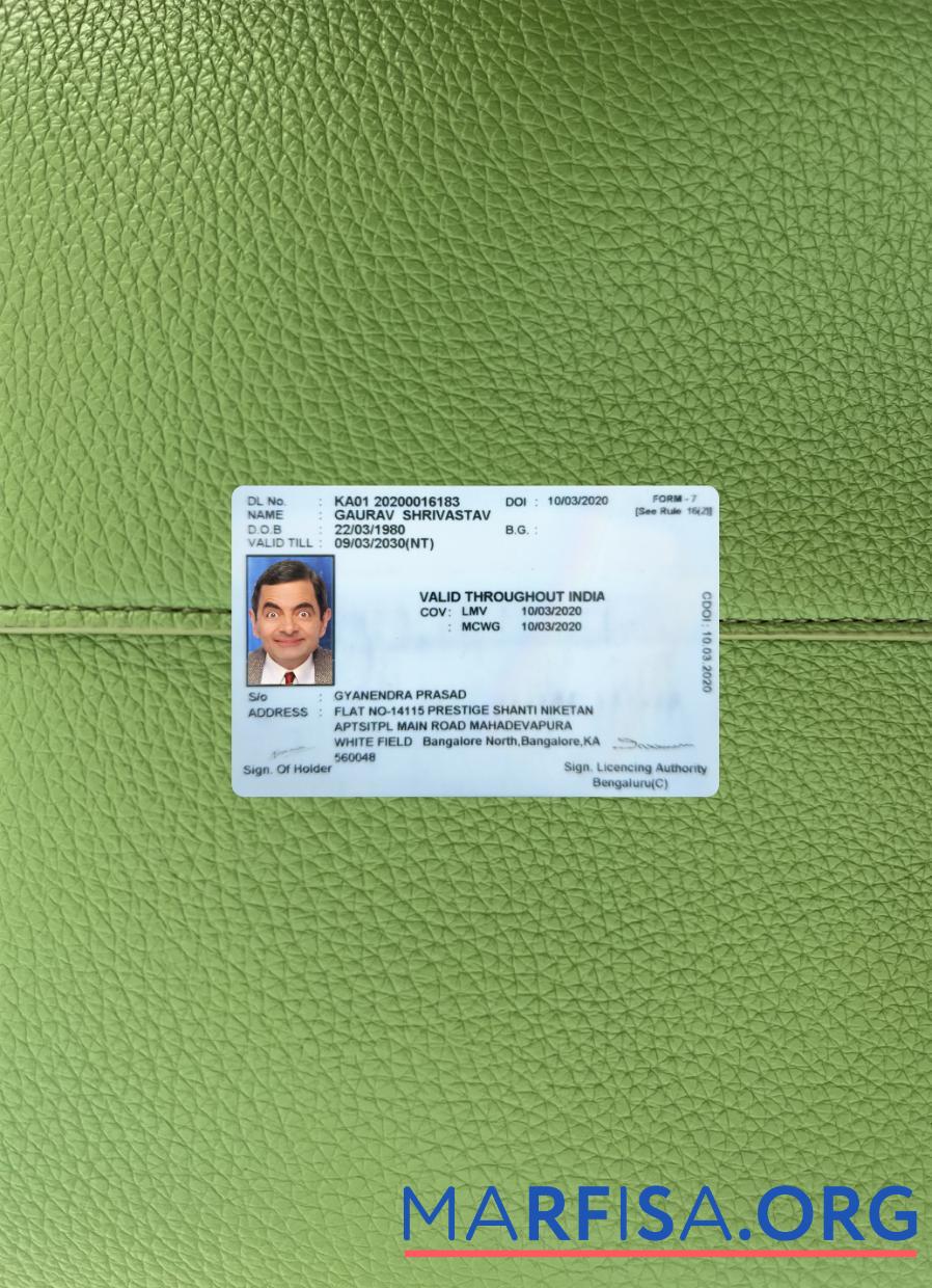Downloadable India Karnataka state motor driving license photolook example